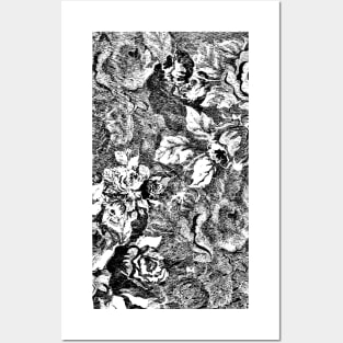 Textured Black and White Rose Pattern Posters and Art